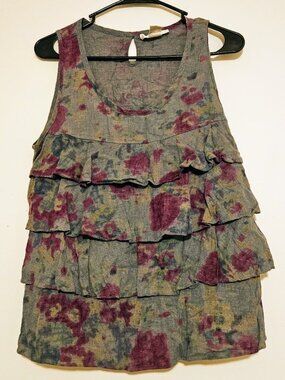 Sarah Spencer Linen Blend Floral Tiered Ruffle Sleeveless Tank Top M